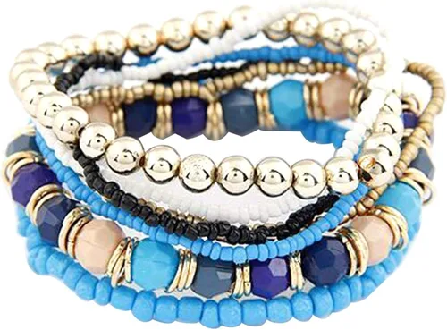 Rubyyouhe8 Pulseras hombres mujeres 7 unidsset mujeres Boho Bohemio estilo mezcla multicapa elástico cuentas pulseras para banquete fiesta pulsera