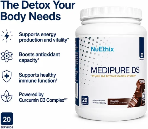 Miniatura 2 de NuEthix Formulations Medipure DS con sistema de desintoxicación de proteína de arroz de fase 1 y 2, suplemento para ayudar a apoyar el proceso