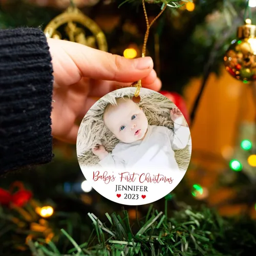 Miniatura 5 de Adorno de Navidad personalizado con foto del primer año del bebé 2025, adorno de Navidad con foto personalizada del primer año del bebé para nuevos