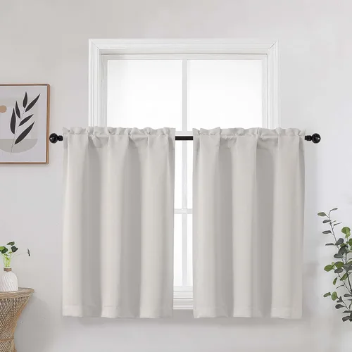 Miniatura 16 de Aqua Cafe - Juego de 2 paneles de cortinas opacas de 24 pulgadas de largo, con aislamiento térmico suave y sólido, para ventanas de baño, sótano