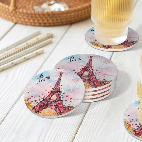 Miniatura 8 de París - Juego de 4 posavasos para bebidas, 4 pulgadas, acuarelas, estilo torre Eiffel, absorbentes de cerámica de diatomita, para mesa de centro