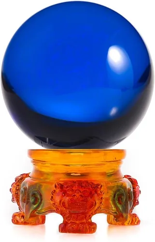 Miniatura 17 de Amlong Crystal bola de cristal de 3 pulgadas (80 milímetros) con base de secoya con diseño de león Morado