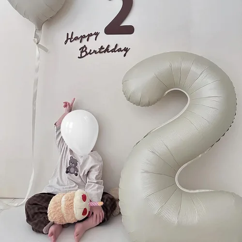Miniatura 3 de Globos con el número 2, 2 globos, 2 globos de número 40 pulgadas, color blanco arena, grandes globos de aluminio para 2 fiestas de cumpleaños, Arena