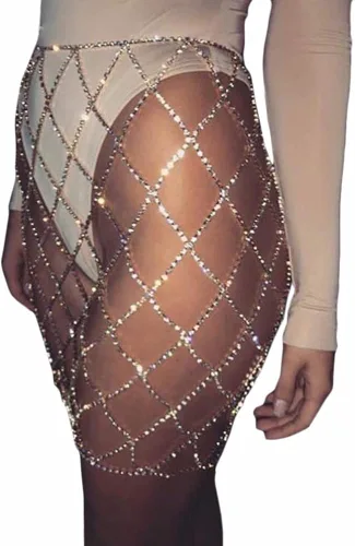 Falda de diamantes de imitación para mujer cadena de cuerpo con franjas y cintura y cinturón de joyería sexy para cubrir para Rave Beach Dance Party