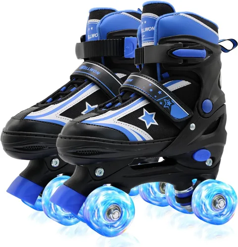 Kids Roller Skates for Boys Girls, 4 Size Adjustable Kids Rollerskates with Light Up Wheels Roller Skates for Boys Girls Ages 5-8 8-12 Azul marino