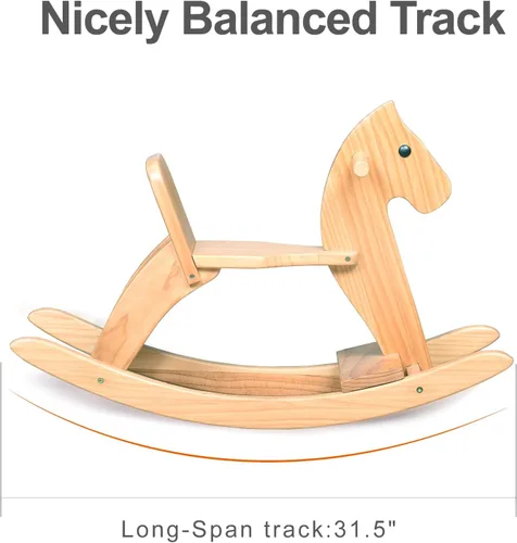 Miniatura 4 de Caballo mecedor de madera para bebé, juguete para niños pequeños, diseño clásico con pedal y respaldo seguro para niños pequeños (azul)