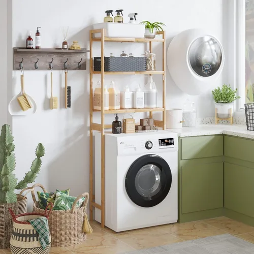 Miniatura 8 de AMBIRD Almacenamiento sobre el inodoro, organizador de baño de 3 niveles sobre el inodoro con estantes de bambú resistentes, estante de inodoro