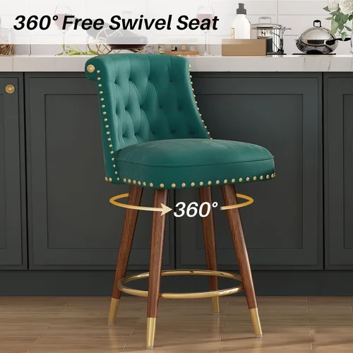 Miniatura 4 de SeekFancy Juego de 4 taburetes de bar de altura de mostrador, taburetes de bar giratorios de 360°, taburetes de bar tapizados de terciopelo