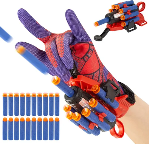 Guantes de Araña Hombre Juguete Lanzador de Telarañas con Muñeca, Guantes Lanzador de Araña Juego de Juguete Cosplay para Niños