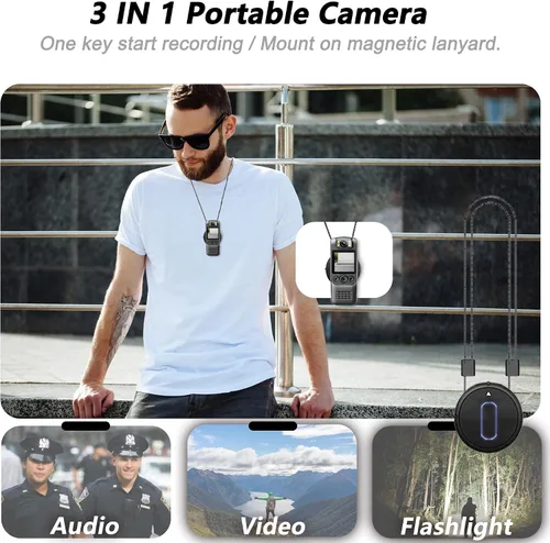 Miniatura 5 de Cámara corporal 4K con grabación de audio y video, mini cámara portátil de 64 GB con cordón magnético, cámara desgastada por el cuerpo para viajes