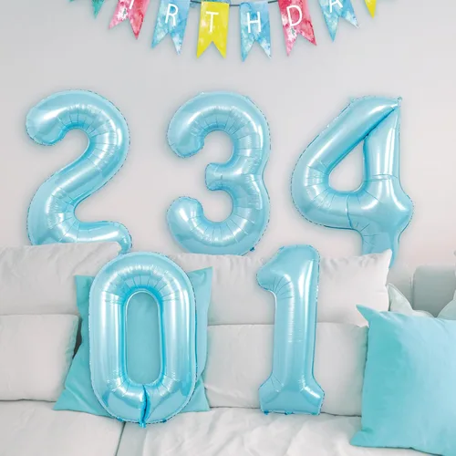 Miniatura 5 de Globo de Número Azul Claro Beeyaky, 40 Pulgadas, Decoraciones de Fiesta para Cumpleaños, Baby Shower de Niño, Boda, Unisex, Incluye 1 Globo, 1 Rollo