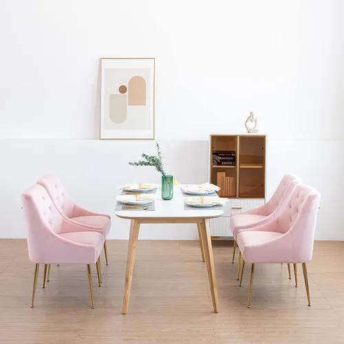 Miniatura 14 de Juego de 2 sillas de comedor modernas, sillas de comedor tapizadas de mediados de siglo, sillas de comedor de terciopelo con patas doradas para Negro