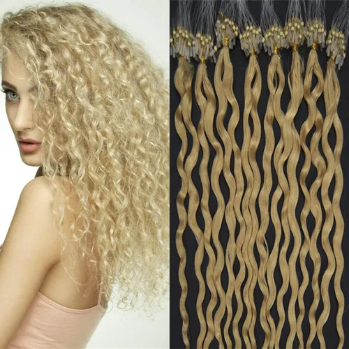 Miniatura 7 de Micro Link - Extensiones de cabello rizado con micro anillo, punta de bucle, cabello humano Remy real, color marrón oscuro, 20 pulgadas, 100 s #02