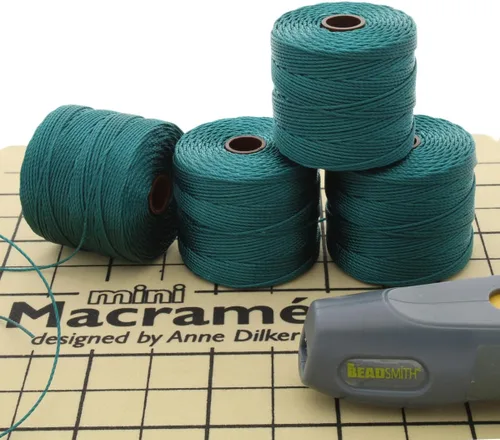 Hilo Beadsmith S-Lon para abalorios – Cordón de nailon trenzado de 0,5 mm para ensartar, 4 carretes, color verde azulado, TEX210, 70 m por carrete