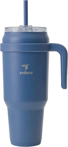 Reduce Vaso de acero inoxidable de 50 onzas con asa, doble pared aislada al vacío, taza de viaje, tapa a prueba de sudor y popote reutilizable,
