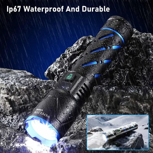Miniatura 11 de Linternas recargables de alto lúmenes, 100000 LM, batería de 5000 mAh con pantalla LCD, 3 modos, zoomable e impermeable IP67, para camping, pasear