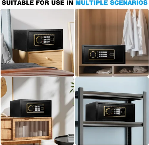 Miniatura 9 de Caja de seguridad para el hogar, caja de seguridad de acero para oficina y hogar, teclado electrónico digital, sistema de alarma y estante