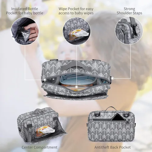 Miniatura 2 de Organizador universal para cochecito todo en uno con bolsillo aislado, capacidad para pañales, juguetes y aperitivos, color gris oscuro Arrow