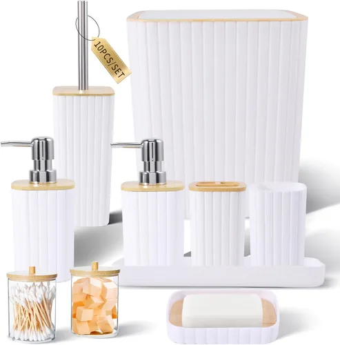 Miniatura 43 de XLHOMO Bathroom Set- 25PC Beige Bathroom Set, Bathroom Set with Shower Curtain and Rugs, Beige Shower Curtain Set, Toilet Brush, Bathroom Trash Can
