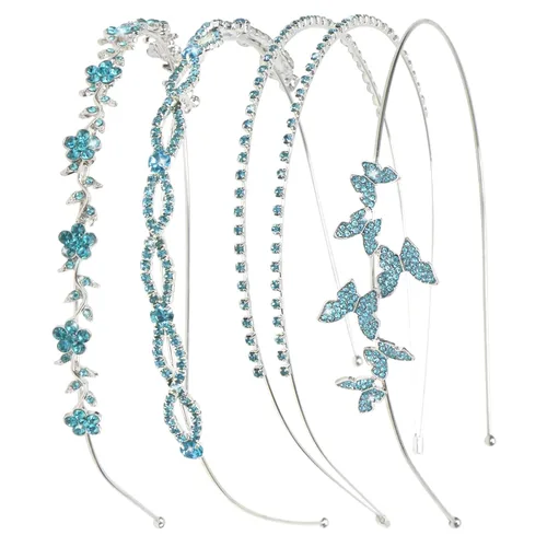 Miniatura 13 de Wecoe Diadema azul real con diamantes de imitación, diadema de flores para niña, diadema de metal de cristal para mujer, regalo de diadema de moda