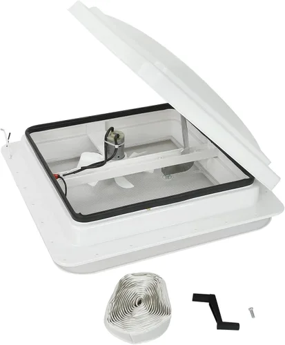 Rejilla de ventilación de techo de 14 pulgadas para caravana, remolque, tapa blanca universal, ventilación de techo con ventilador de ventilación de
