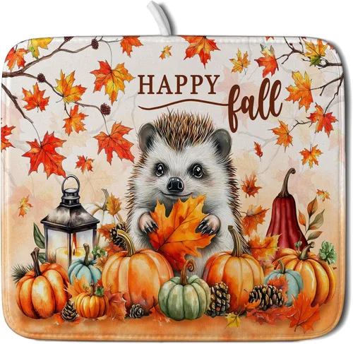 Miniatura 57 de Alfombrilla de secado de platos para encimera de cocina pequeña absorbente de café de otoño Alfombrilla de secado de microfibra de bosque de otoño