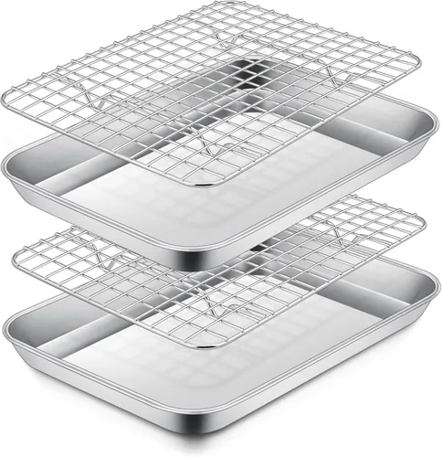 Miniatura 13 de P&P CHEF Molde para horno tostador de 12.5 + 9 pulgadas con juego de estante, bandeja de acero inoxidable para hornear y rejilla de enfriamiento