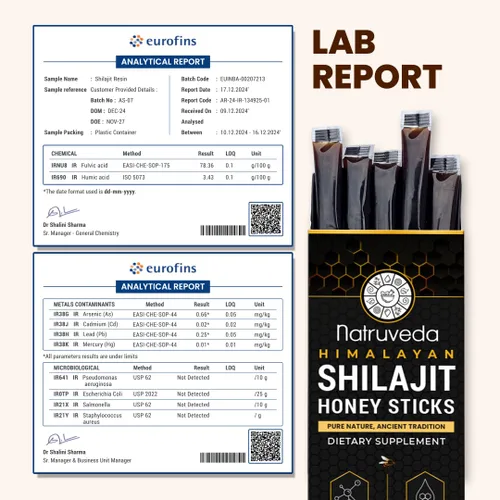 Miniatura 2 de Natruveda, Himalayan Shilajit - Palitos de miel para hombres y mujeres, 75% más de ácido fúlvico y oligominerales, miel cruda, azafrán y resina