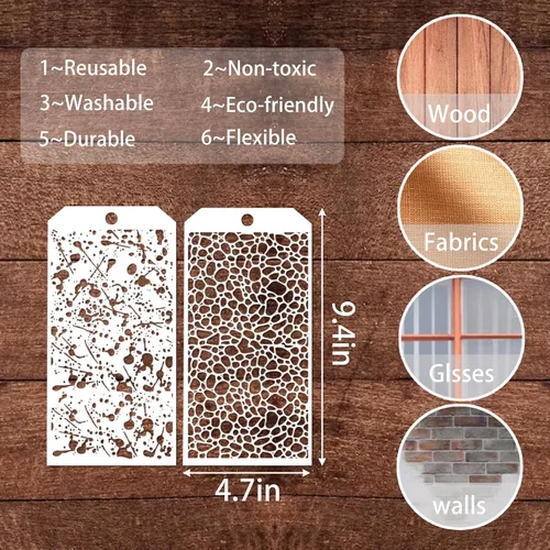 Miniatura 5 de 8 Piezas de Plantillas para Manualidades, Plantillas de Capas de Leopardo Ladrillo Punto para Medios Mixtos Plantillas de Textura para Pintar