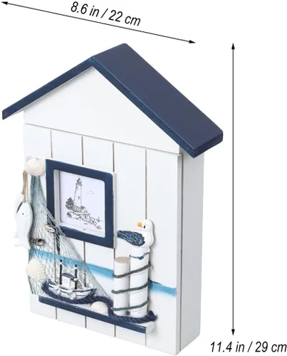 Miniatura 3 de Hemoton - Caja de almacenamiento de llaves montada en la pared con diseño de pájaro único gabinete de madera para organizador de entrada del hogar