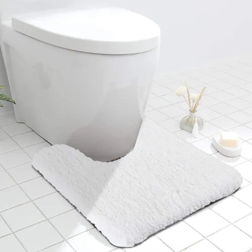 Miniatura 8 de Seavish Alfombra de baño de contorno beige de lujo, alfombras de baño peludas de 19.6 x 19.6 pulgadas, antideslizante, eficiente, absorbente