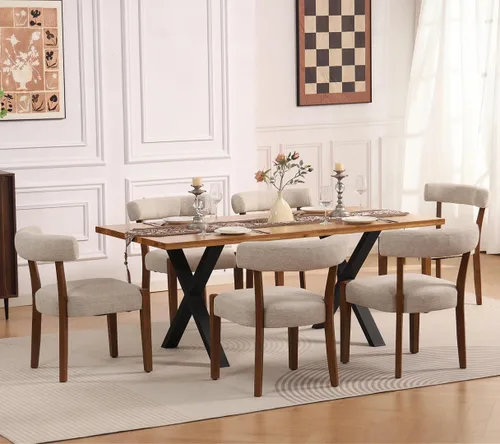 Miniatura 6 de RNKSFX Juego de 2 sillas de comedor modernas de piel sintética tapizadas para cocina y comedor, sillas modernas de madera de mediados de siglo, Beige