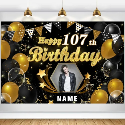 Miniatura 21 de Cartel personalizado de decoración de cumpleaños número 107 con temática de castillo y princesa, pancarta de tela personalizada para suministros
