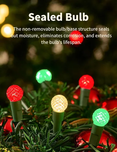 Miniatura 5 de BOHON - Luces de Navidad de 17 pies con 50 luces LED, luces de cadena facetadas G15 en rojo, blanco y verde para exteriores, enchufe, grado