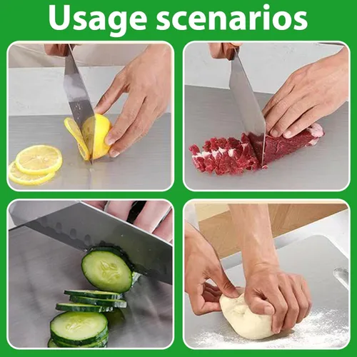 Miniatura 7 de Buytto Tabla de cortar de acero inoxidable, tabla de cortar de titanio de cocina, tabla de cortar de doble cara para cortar carne, verduras y frutas