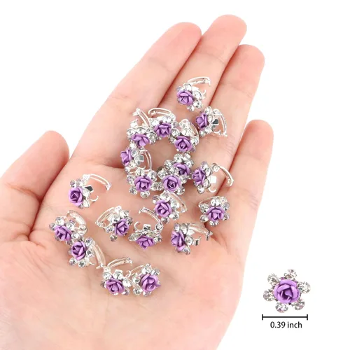 Miniatura 6 de YISSION 20 pinzas para el cabello con diseño de rosas azules, lindas horquillas para el pelo con diamantes de imitación, pequeñas pinzas decorativas