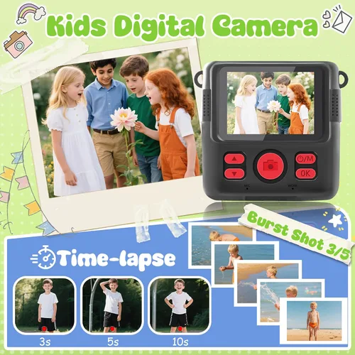 Miniatura 4 de Cámara para niños con impresión instantánea, cámara segura para niños pequeños, pantalla de 2.4 pulgadas, 1080P con zoom 16X, tarjeta TF de 32GB