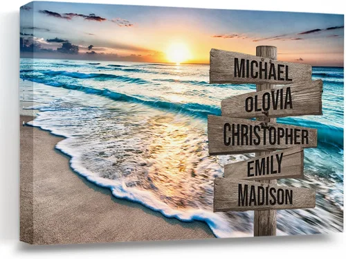 My Soul & Spirit - Lienzo personalizado con varios nombres y colores de atardecer en el océano, lienzo personalizado Crossroads para pared a