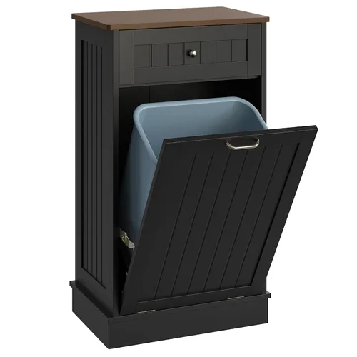 LOUVIXA Gabinete de basura inclinable, armario de basura oculto con cajón, soporte de madera para basura a prueba de perros, cesta de lavandería