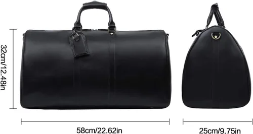 Miniatura 10 de Leathario Bolsa de viaje de cuero genuino para el fin de semana de la noche para los hombres, equipaje de mano, Negro-S, Pequeña, Vintage