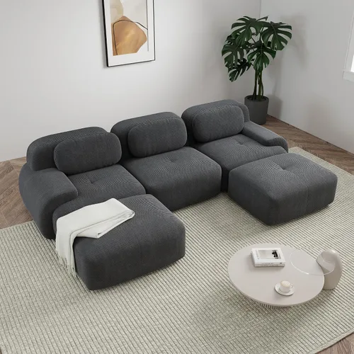 Miniatura 78 de Sofá modular sin hueso de 117 pulgadas, sofá modular en forma de L para sala de estar, sofá comprimido con asiento profundo, sofá nube de pana