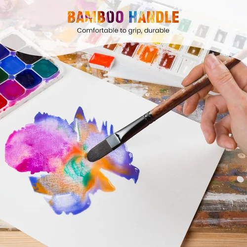 Miniatura 5 de Juego de 10 pinceles de pintura sintética Taklon profesionales para acuarela, acrílico, gouache, 8 cabezales de cepillo con estuche de viaje