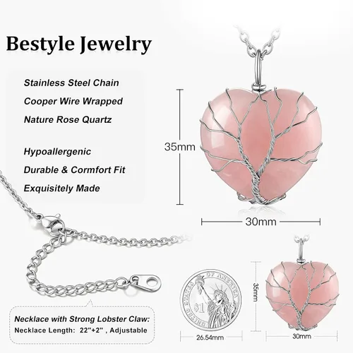 Miniatura 6 de Bestyle Collar de cristal curativo envuelto en árbol de la vida, colgante de piedra natal de 12 meses para parrillas de mujer, joyería de piedras