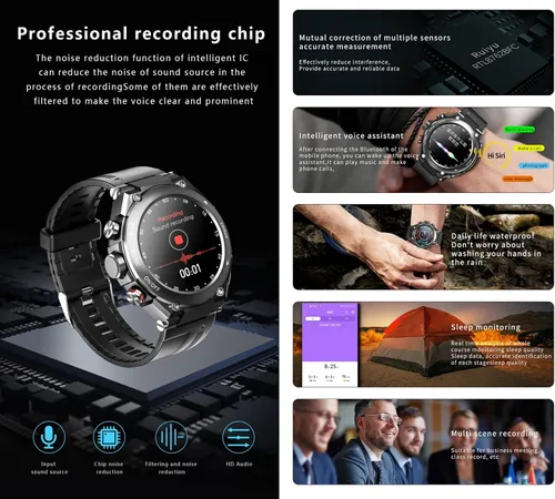 Miniatura 4 de Tuanzi Reloj inteligente T92 con auriculares MP3 Bluetooth 3 en 1 1.28 pulgadas Smartwatch Auriculares inalámbricos incorporados Altavoz Rastreador