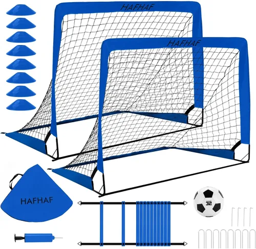 HAFHAF Soccer Goals, 4x3 ft Portable Kid Soccer Goals for Backyard with Ball, Ladder, and Cones Pop Up Soccer Net Soccer Set for Kids Age Youth and