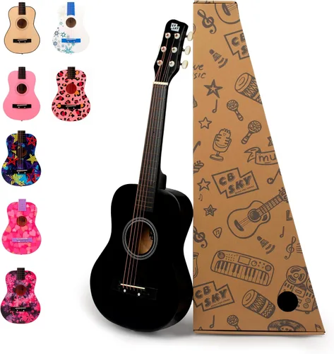 Guitarra acústica de cuerdas de metal de 30 pulgadas, regalo para niñas, juguetes musicales para niños, instrumento musical (negro-2)