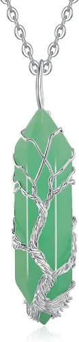 XIANNVXI Collar con colgante de luna creciente envuelta en alambre con forma de árbol de la vida Collar con piedras de cristal curativo de reiki y