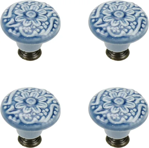 Geesatis 4 pomos de cerámica para gabinetes de cocina, pomos redondos vintage de un solo agujero para cajones y armarios, con tornillos de montaje,
