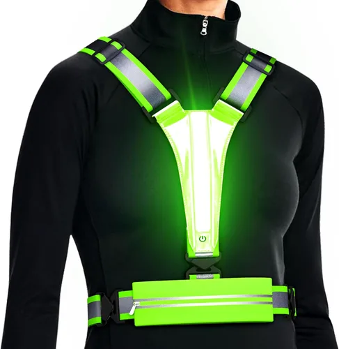 Miniatura 10 de Ylzzrs Chaleco reflectante LED para correr, chaleco de correr recargable por USB, soporte para teléfono para corredores, caminatas nocturnas, 6-11
