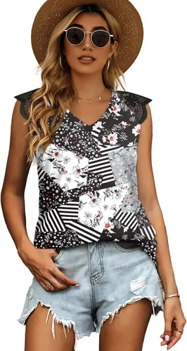 Miniatura 2 de Camisetas sin mangas para mujer, ajuste holgado, con encaje y cuello en V, para verano